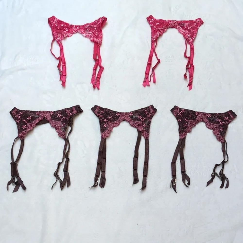 Frederick's of Hollywood Garter Belts lot of 5 Lingerie Petite Small Pink Brown